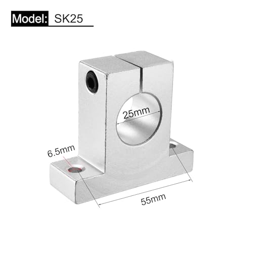 uxcell 4pcs SK25 Aluminum Linear Rod Rail Shaft Support for 25mm Diameter Shaft, Linear Motion Rail Guides Mounting Bracket with Wrench for CNC Machine, 3D Printer, Automation Equipment - size: SK25