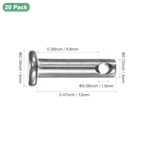 M METERXITY 20-Pack Single Hole Clevis Pins, M3 x 12mm 304 Stainless Steel Flat Head Clevis Pins for Mechanical Linkage/Fixed Parts/Ship Rigging, Link Hinge Pin Reusable - size: M3x12mm