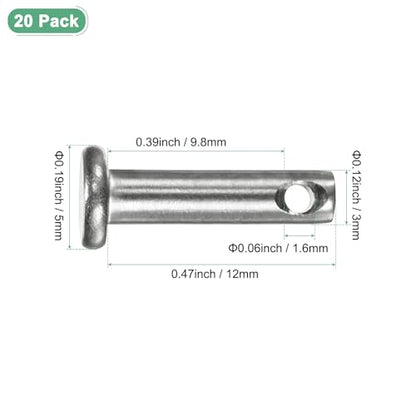 M METERXITY 20-Pack Single Hole Clevis Pins, M3 x 12mm 304 Stainless Steel Flat Head Clevis Pins for Mechanical Linkage/Fixed Parts/Ship Rigging, Link Hinge Pin Reusable - size: M3x12mm