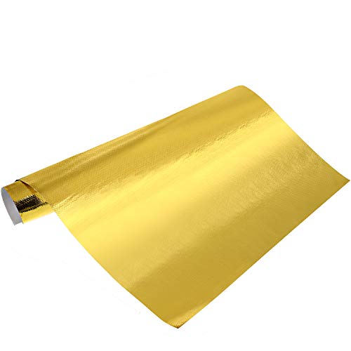 BBTO Heat Reflective Sheet Adhesive Backed Aluminized Fiberglass Heat Shield Tape Protection Barrier Resistant Material for Hose and Auto Use Insulation Sheet(Gold, 24 x 48 Inch) - color: Gold, size: 24 x 48 Inch