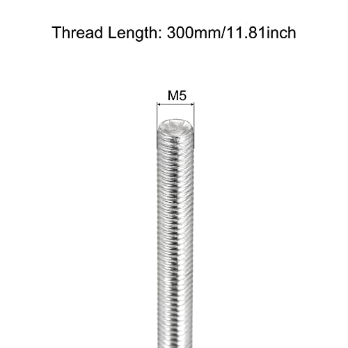 MECCANIXITY Fully Threaded Rod M5 x 300mm 0.8mm Thread Pitch 304 Stainless Steel Right Hand Threaded Rods Bar Studs 6 Pack - size: M5 x 300mm