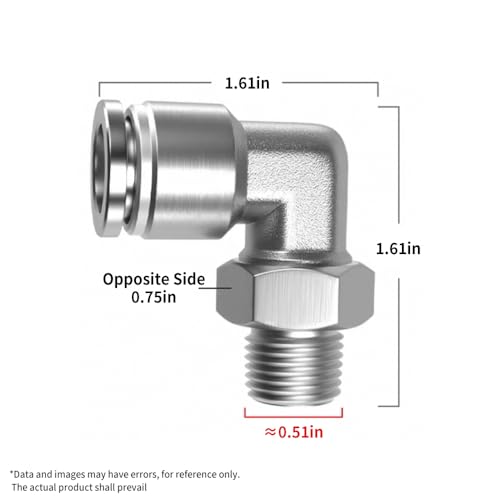 PNEUMATIC 304 Stainless Steel Male Elbow 1/2 Inch Tube OD x 1/4 Inch NPT Thread 90 Push to Connect Tube Fitting (Pack of 5) - size: 1/2"OD x 1/4"NPT