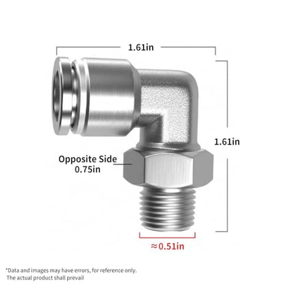 PNEUMATIC 304 Stainless Steel Male Elbow 1/2 Inch Tube OD x 1/4 Inch NPT Thread 90 Push to Connect Tube Fitting (Pack of 5) - size: 1/2"OD x 1/4"NPT