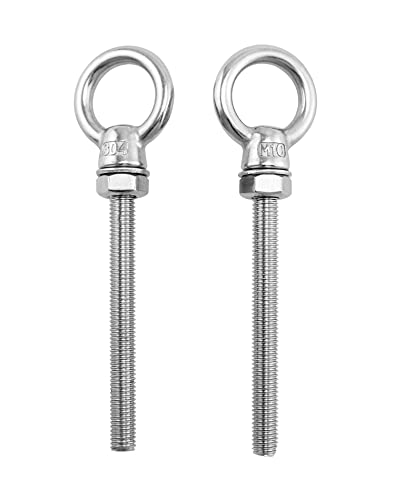 QWORK Threaded Eyebolts, 10 Pack 3/8" x 4" Long Stainless Steel Marine Grade Shoulder Eye Bolt, M10x100mm - color: 10 Pack, size: 3/8" x 4"