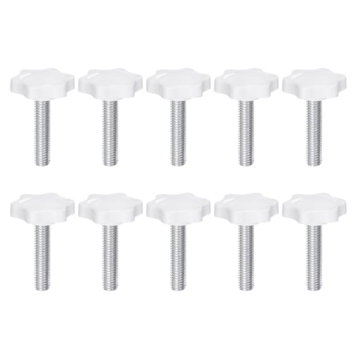 HARFINGTON 10pcs Star Knobs M8 x 35mm Male Thread 32mm Plastic 6-Point Head Stud Knob Hand Tightening Clamping Screw Replacement Threaded Handle, White - size: M8 x 35mm