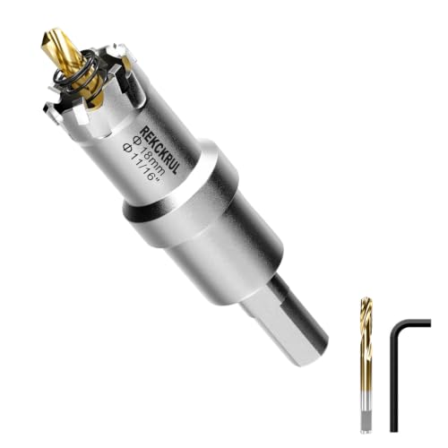 11/16" (18mm) TCT Carbide Hole Saw Kit for Metal - Heavy Duty Hole Cutter Drill Bits Set with 2 Titanium/Step Pilot Drill Bits & L-Wrench, Cuts Stainless Steel, Iron, Aluminum, Wood, Plastic - size: 18mm | 11/16 Inch