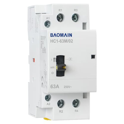 BAOMAIN 24V 2-Pole 63A Manual/Auto AC Contactor, 2NC, DIN Rail Mount