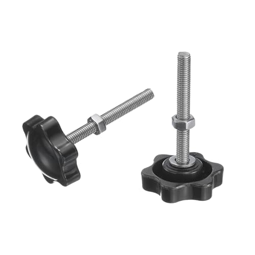 uxcell 8pcs Star Clamping Knobs with Nuts Washers, M5 x 45mm Metric 304 Stainless Steel Male Thread 32mm 6-Star Plastic Head, Threaded Stud Hand Knobs Handles Thumb Screws, Black - size: M5 x 45mm