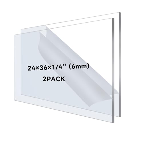 2PACK Plexiglass Sheets 24×36×1/4 Inch Thick Clear Acrylic Sheets Plastic Sheets Panels for DIY Projects, Art, Display Use - size: 1/4''