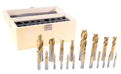 Accusize Industrial Tools 20 Pc H.S.S. Tin Coated End Mill Set, Metric Size, Cutting Diameter from 3 mm up to 20 mm, 2 Flute and 4 Flute, 1810-0104 - size: 0.1181" to 0.7874", 20 pc