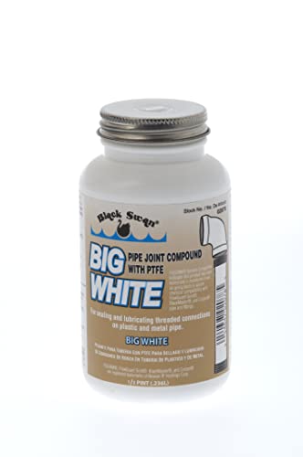 Black Swan BIG WHITE Pipe Joint Compound - Soft-Set Pipe Thread Sealant with PTFE - Non-Hardening - Reliable Leak Prevention - Drip-Resistant - NSF Certified - 1/2 Pint with Bottle Brush Cap