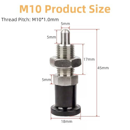 2Pcs Push Fit Ball Nose Spring Plunger, Stainless Steel Spring Knob Plunger Non-Locking Spring Indexing Plunger Hand Retractable Spring Plunger Pin for Industrial Equipment (M10) - size: M10