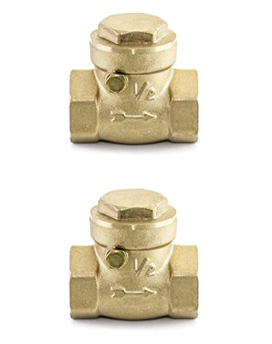 QWORK Check Valve, 2 Pack DN15 1/2" Female Thread Brass No-Return Swing Check Valve, 232 Psi One-Way Check Valve Prevent Fuel/Water Backflow