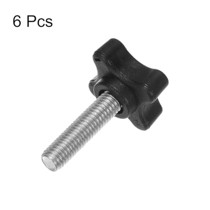 HARFINGTON 6pcs Star Clamping Knobs M8 x 30mm Metric Male Thread 32mm 4-Point Plastic Head Threaded Stud Knob Hand Tightening Thumb Screw Jig Handle, Black - size: M8 x 30mm x 32mm