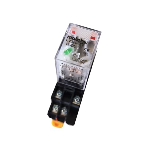 Electromagnetic Power Relay, 8-Pin 10 AMP 12V DC Relay Coil with Socket Base, LED Indicator, DPDT 2NO 2NC LY2N-GS 1PCS [Applicable for DIN Rail System] (1, DC12V)