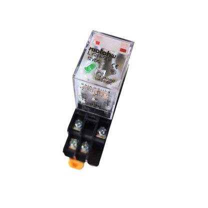 Electromagnetic Power Relay, 8-Pin 10 AMP 12V DC Relay Coil with Socket Base, LED Indicator, DPDT 2NO 2NC LY2N-GS 1PCS [Applicable for DIN Rail System] (1, DC12V)