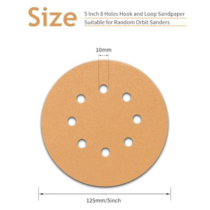 50 PCS 120 Grit 5 Inch 8 Hole Sanding Discs - style: 120 Grit,50-Pack