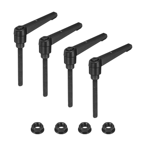 uxcell 4Pcs Adjustable Clamping Lever Handles, M6x50mm Zinc Alloy Male Thread Stud Knobs with Nuts Quick Release Bolt Rotating Screw Handles for Lathes Woodworking, Black - size: M6x50mm