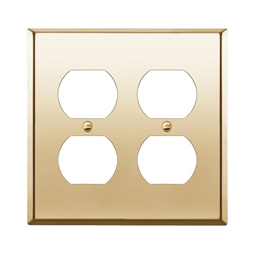 ENERLITES Double Duplex Receptacle Metal Wall Plate, 2-Gang Polished Brass - color: Polished Brass, size: Standard Size