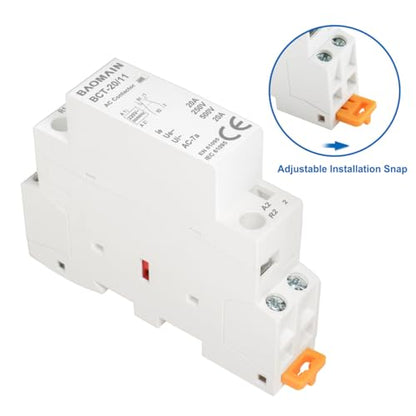 BAOMAIN 220V AC 2-Pole 20A Modular Contactor, 1NO1NC, DIN Rail Mount