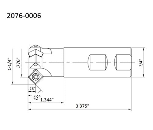HHIP 2076-0006 45 Degree Carbide 1-1/4" X 3/4 Shank 2-Insert Indexable Chamering End Mill - size: 1 in