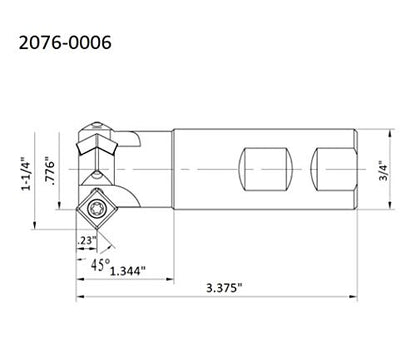 HHIP 2076-0006 45 Degree Carbide 1-1/4" X 3/4 Shank 2-Insert Indexable Chamering End Mill - size: 1 in