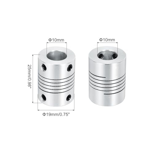 uxcell 2Pcs 10mm to 10mm Aluminum Alloy Shaft Coupling L25xD19 Flexible Coupler Beam for 3D Printer CNC Machine DIY Encoders and Motors Shaft,Silver - size: 10mm to 10mm