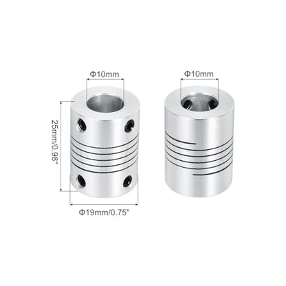 uxcell 2Pcs 10mm to 10mm Aluminum Alloy Shaft Coupling L25xD19 Flexible Coupler Beam for 3D Printer CNC Machine DIY Encoders and Motors Shaft,Silver - size: 10mm to 10mm