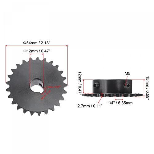 uxcell 25 Tooth Roller Sprocket, #25 Chain Single Strand 1/4" Pitch, 12mm Bore Black Oxide C45 Carbon Steel, 4x1.8mm Keyway with Set Screws for ISO 04C - size: 12mm