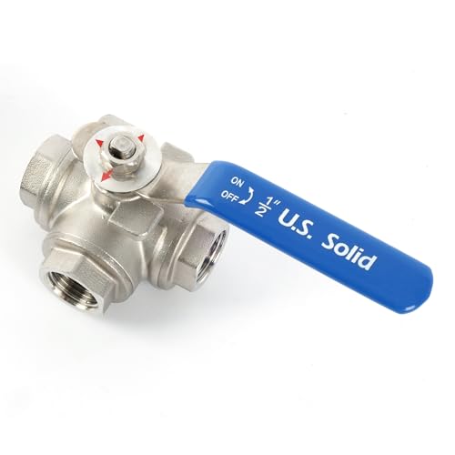 U.S. Solid 1/2" 3 Way Ball Valve - 304 Stainless Steel NPT Female Threaded Manual Ball Valve, T Mounting Pad - size: 1/2 inch, style: T Mounting Pad