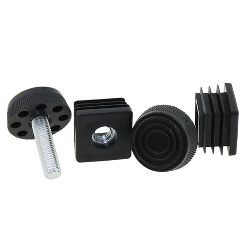 DGZZI 4PCS Plastic Metal Square Tube Insert Kit Adjustable Levelling Feet Black Furniture Adjustable Feet Nut Pipe Plug Supporting Feet for Mechanical Equipment and Fitness Equipment and Rack