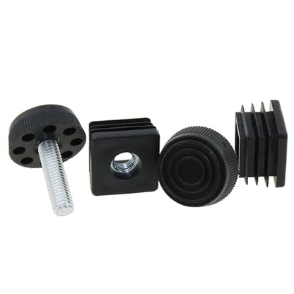 DGZZI 4PCS Plastic Metal Square Tube Insert Kit Adjustable Levelling Feet Black Furniture Adjustable Feet Nut Pipe Plug Supporting Feet for Mechanical Equipment and Fitness Equipment and Rack