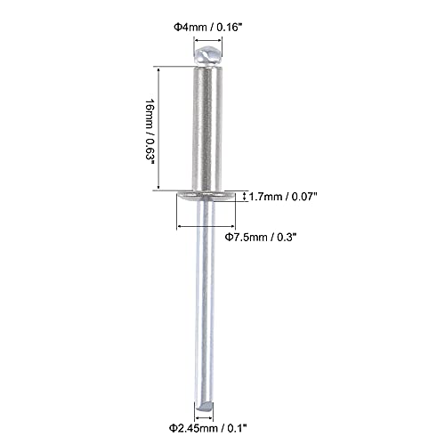 uxcell Blind Rivets 304 Stainless Steel 4mm Diameter 16mm Grip Length Silver 50pcs - size: 4mm x 16mm