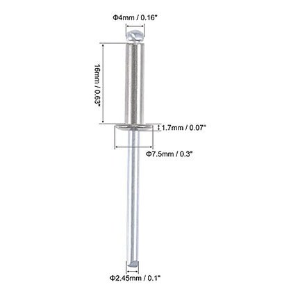 uxcell Blind Rivets 304 Stainless Steel 4mm Diameter 16mm Grip Length Silver 50pcs - size: 4mm x 16mm