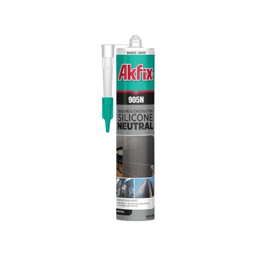 Akfix 905N Clear 100% Silicone Caulk for Construction and Building (1x10.5 fl.oz.) - Solvent-Free, Low Odor, UV & Water Resistant, Fast Curing, Non-sag, Flexible Silicone Sealant | Clear, 1 Pack - size: 1 Pack, style: Kitchen&Bath Silicone-Clear