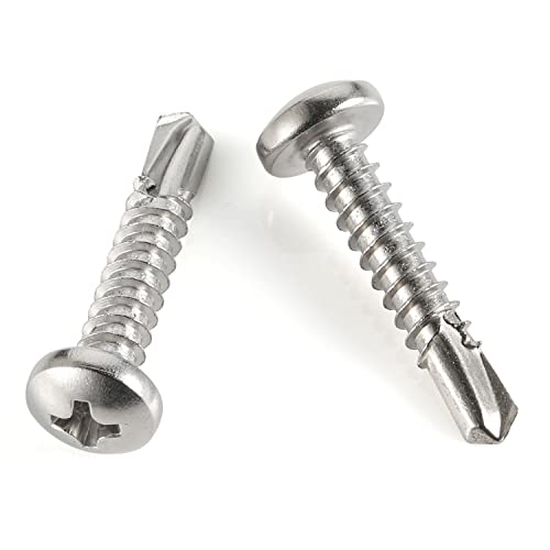 Mellewell #6 x 1/2" Pan Head Self Drilling Screws, Self Tapping Sheet Metal Screws, 410 Stainless Steel, 100 PCS - color: Silver, size: #6 x 1/2"