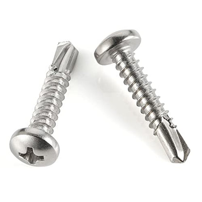 Mellewell #8 x 3/4" Pan Head Self Drilling Screws, Self Tapping Sheet Metal Screws, 410 Stainless Steel, 100 PCS - color: Silver, size: #8 x 3/4"