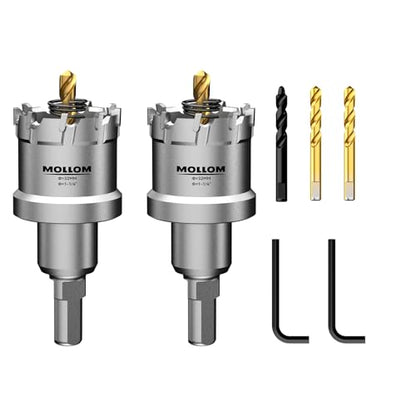 Mollom 1-1/4" (32mm) 2Pcs Heavy Duty Carbide Hole Saw with 3 Pilot bit - size: 32mm | 1-1/4" - 2PCS