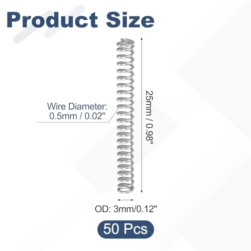 uxcell 50Pcs 304 Stainless Steel Compression Springs,0.5mmWD, 3mm ODx25mm L - size: 3mmx25mm