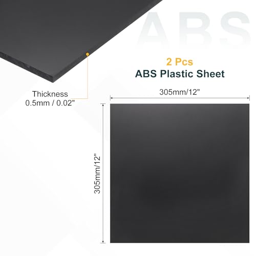 uxcell 2 Pack ABS Plastic Sheet, 0.02" Thick 12"x12" Flexible Hard Plastic Sheet, Heat Moldable Panel for DIY Crafts Home Decoration, Black - color: Black, size: 0.02"x12"x12"