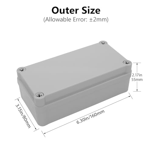 LeMotech Junction Box IP67 Waterproof Dustproof ABS Plastic Project Box for Electrical Outdoor Enclosure Gray 6.3 x 3.1 x 2.2 inch (160 x 80 x 55 mm),2 Pack - size: 6.3" x 3.1" x 2.2" (2pc)