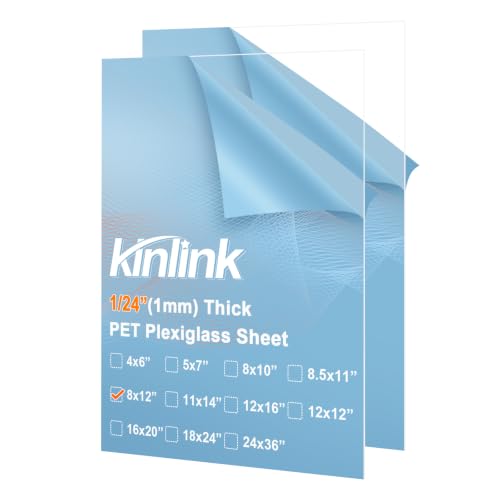 KINLINK 8x12 Plexiglass Sheets 1/24 inch Thick, 1mm Clear PET Plastic Sheet for DIY Project, Craft, Table Top, Picture Frame, Acrylic Sign and Wedding Invitation 2 Pack - size: 8 x 12, 1mm