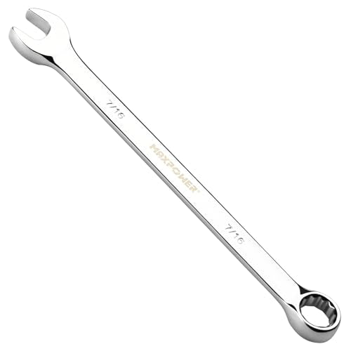 MAXPOWER 7/16" Combination Wrench, Professional Open & Box End, Mirror Polished Finish, Forged Heat-Treated Cr-V Steel, 12-Point Design - size: 7/16 Inch