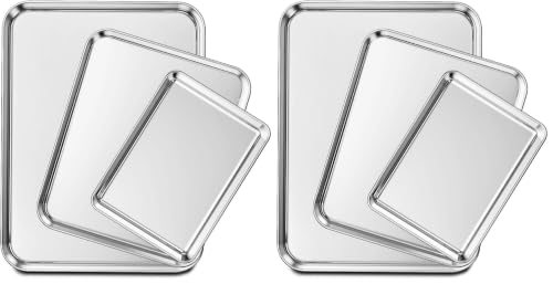 Wildone Baking Sheet Set of 3, Stainless Steel Cookie Sheet Cooking Sheet Pan for Baking & Roasting, 9/12/16 Inch, Non Toxic & Heavy Duty & Easy Clean (Pack of 2) - size: 9/12/16 inch (Pack of 2)