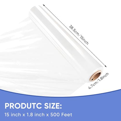AISEY Stretch Wrap Roll Heavy Duty Plastic Moving Wrap 15" X 500FT - size: 15" X 500FT