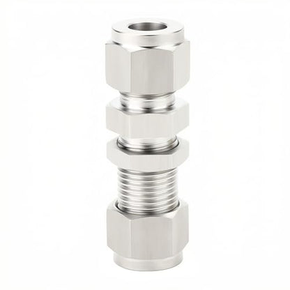 1PCS 316 Stainless Steel Thru-Bulk Bulkhead Compression Tube Pipe Fitting Connector, 1/8" Tube OD x 1/8" Tube OD Straight Adapter, for fuel/air/liquid/oil/gas - size: 1/8" Tube OD