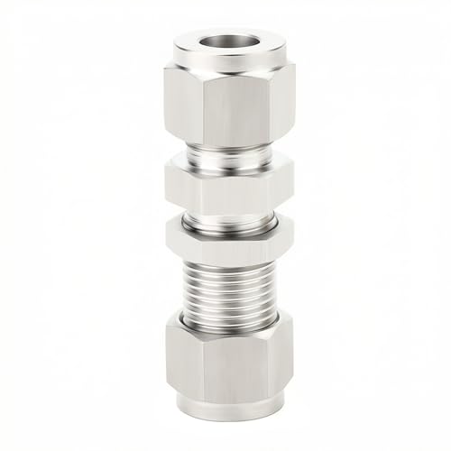1PCS 316 Stainless Steel Thru-Bulk Bulkhead Compression Tube Pipe Fitting Connector, 1/8" Tube OD x 1/8" Tube OD Straight Adapter, for fuel/air/liquid/oil/gas - size: 1/8" Tube OD