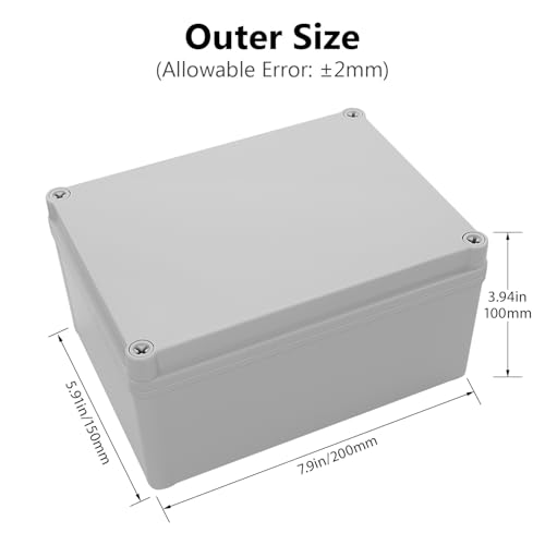 LeMotech IP67 Waterproof Junction Box ABS Plastic Project Box Dustproof Electrical Box Outdoor Enclosure for Electronics DIY Case Gray 7.9X 5.9X 3.9 inch (200x 150x 100 mm) - size: 7.9" x 5.9" x 3.9" (1pc)