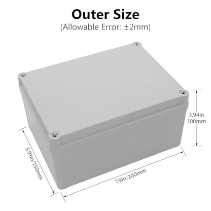 LeMotech IP67 Waterproof Junction Box ABS Plastic Project Box Dustproof Electrical Box Outdoor Enclosure for Electronics DIY Case Gray 7.9X 5.9X 3.9 inch (200x 150x 100 mm) - size: 7.9" x 5.9" x 3.9" (1pc)