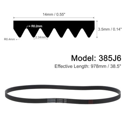uxcell 385J6 PJ V-Ribbed Belt 6 Ribs 38.5" Length x 0.55" Width, EPDM Poly V Belt - size: 385J6